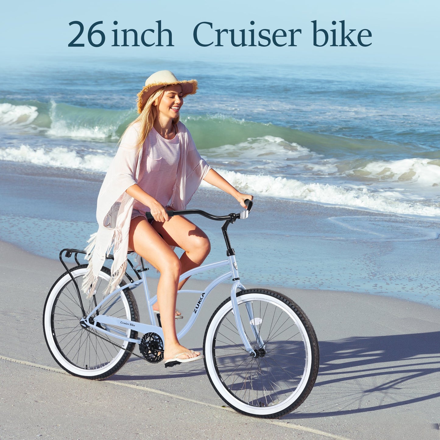 26" Womens Bike, Bicycle with Rear Coaster Brakes, Bikes for Adults with Adjustable Saddle, Beach Cruiser Bike with Low Swooping Frame, Single Speed Adult Bike