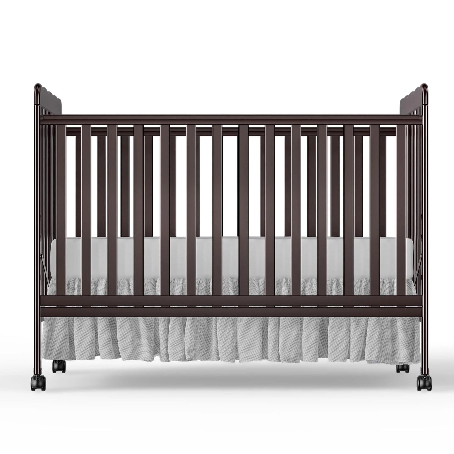 Baby Convertible Crib 3 In 1, Converts from Baby Crib to Toddler Bed, New Zealand Pinewood Baby Bed with Locking Wheels and Teething Rail, Crib with 4 Height Adjustment and Non Toxic Finish