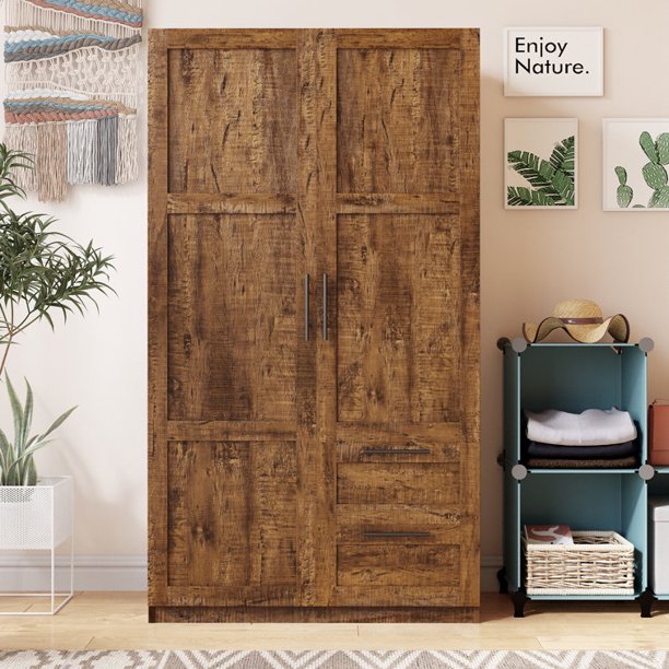 CASEMIOL 71" Tall Storage Cabinet Organizer with Drawers, Bedroom Wardrobe Armoire Closet with Hanging Rod, Large Modern Wardrobe with Shelves for Sorting Clothes, Pants, Shirts, Walnut