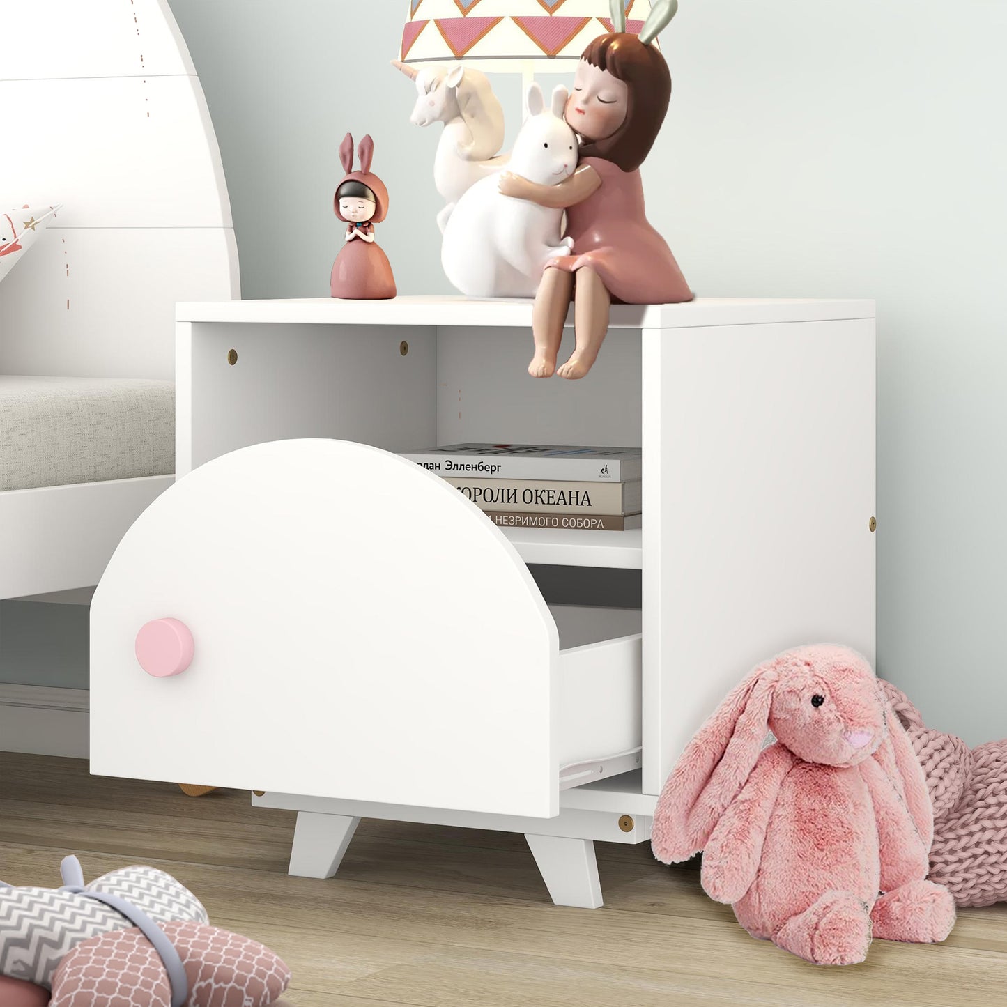 CASEMIOL Night Stand with a Drawer and a Open Cabinet for Kids, Modern Bed Side Table Nightstand for Girls Bedroom, Kids End Table for Living Room, Easy to Clean, White