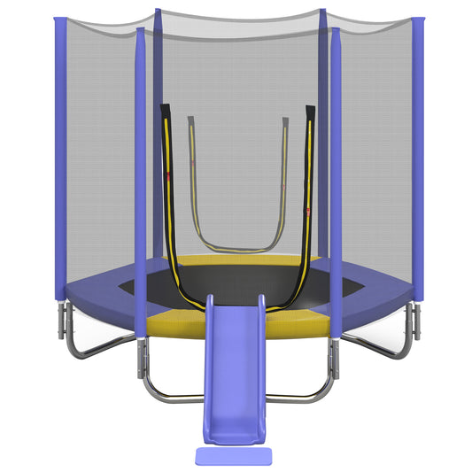 7ft Trampoline for Kids, Trampoline with Safety Enclosure Net, Outdoor Trampoline with Slide & Ladder and Soft Pad, 220lbs Capacity, Easy Assembly, Indoor Use, Purplr