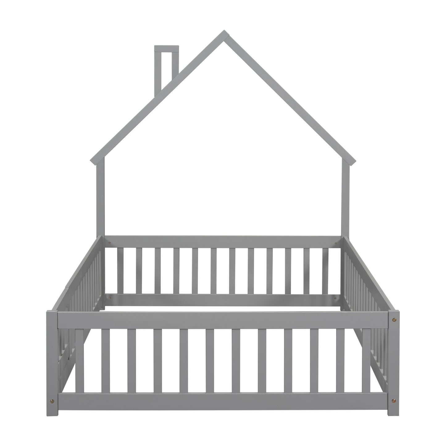 Twin Size Toddler Floor Bed Frame with Safety Guardrails and Door and Headboard, wood Montessori Floor Bed for Girls, Boys