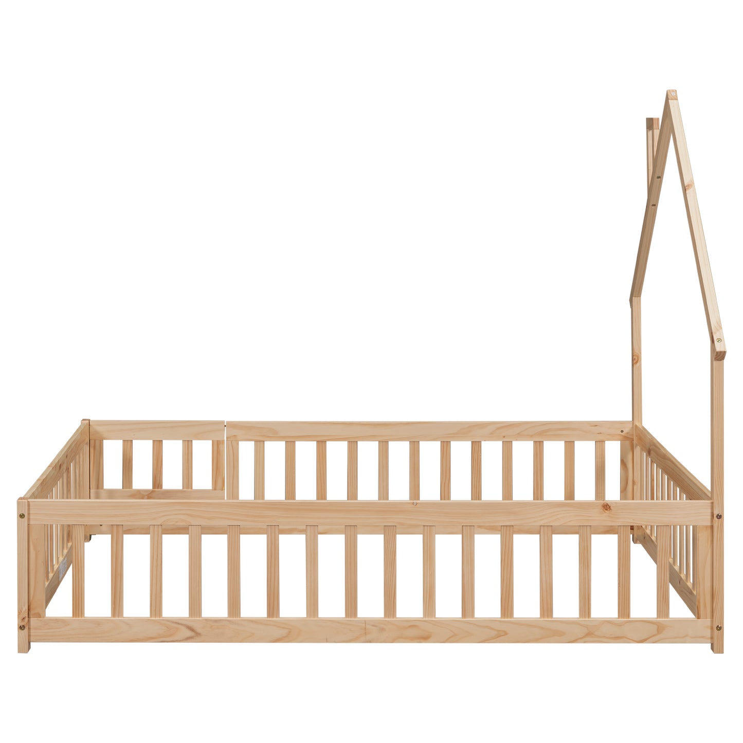 Twin Size Toddler Floor Bed Frame with Safety Guardrails and Door and Headboard, wood Montessori Floor Bed for Girls, Boys