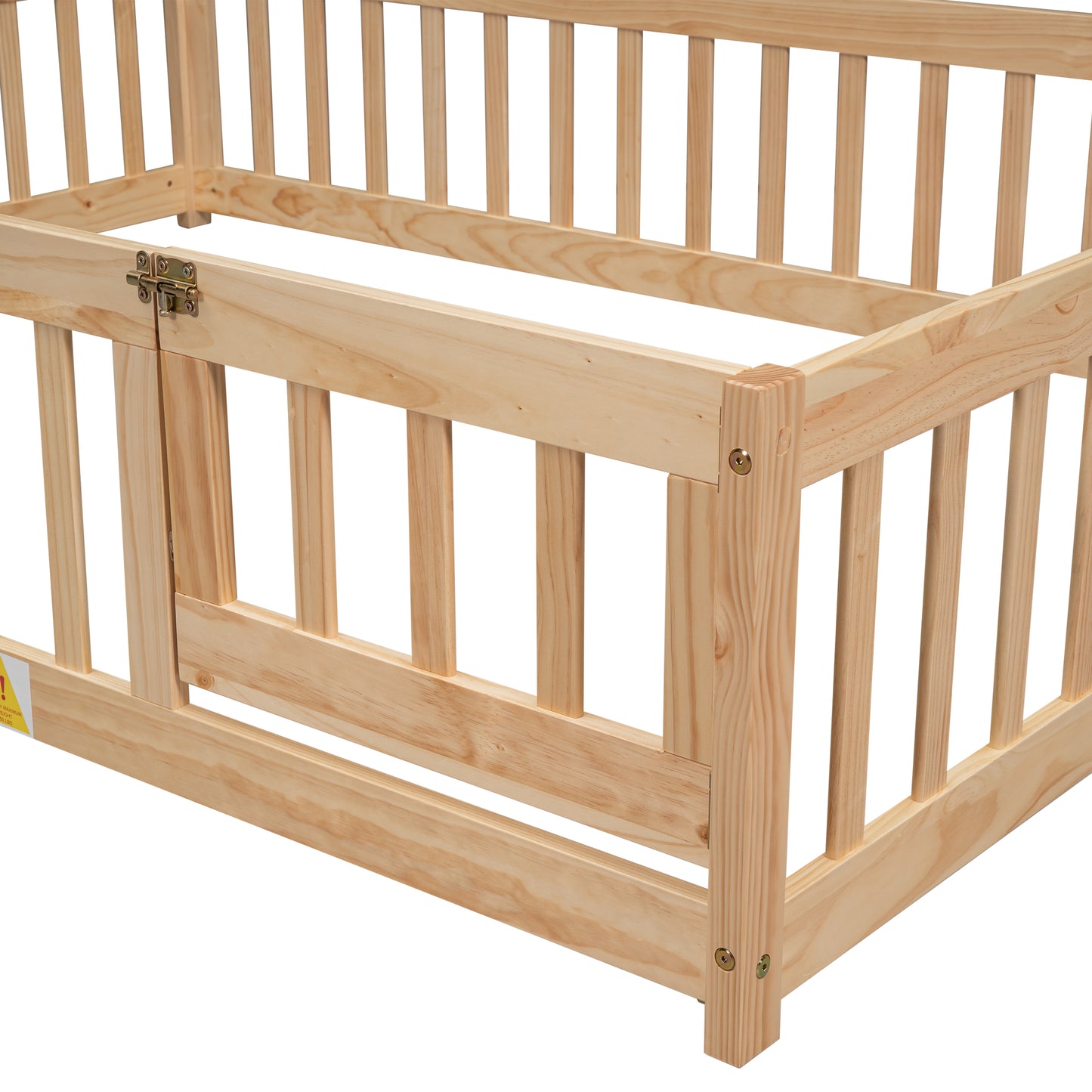 Twin Size Toddler Floor Bed Frame with Safety Guardrails and Door and Headboard, wood Montessori Floor Bed for Girls, Boys