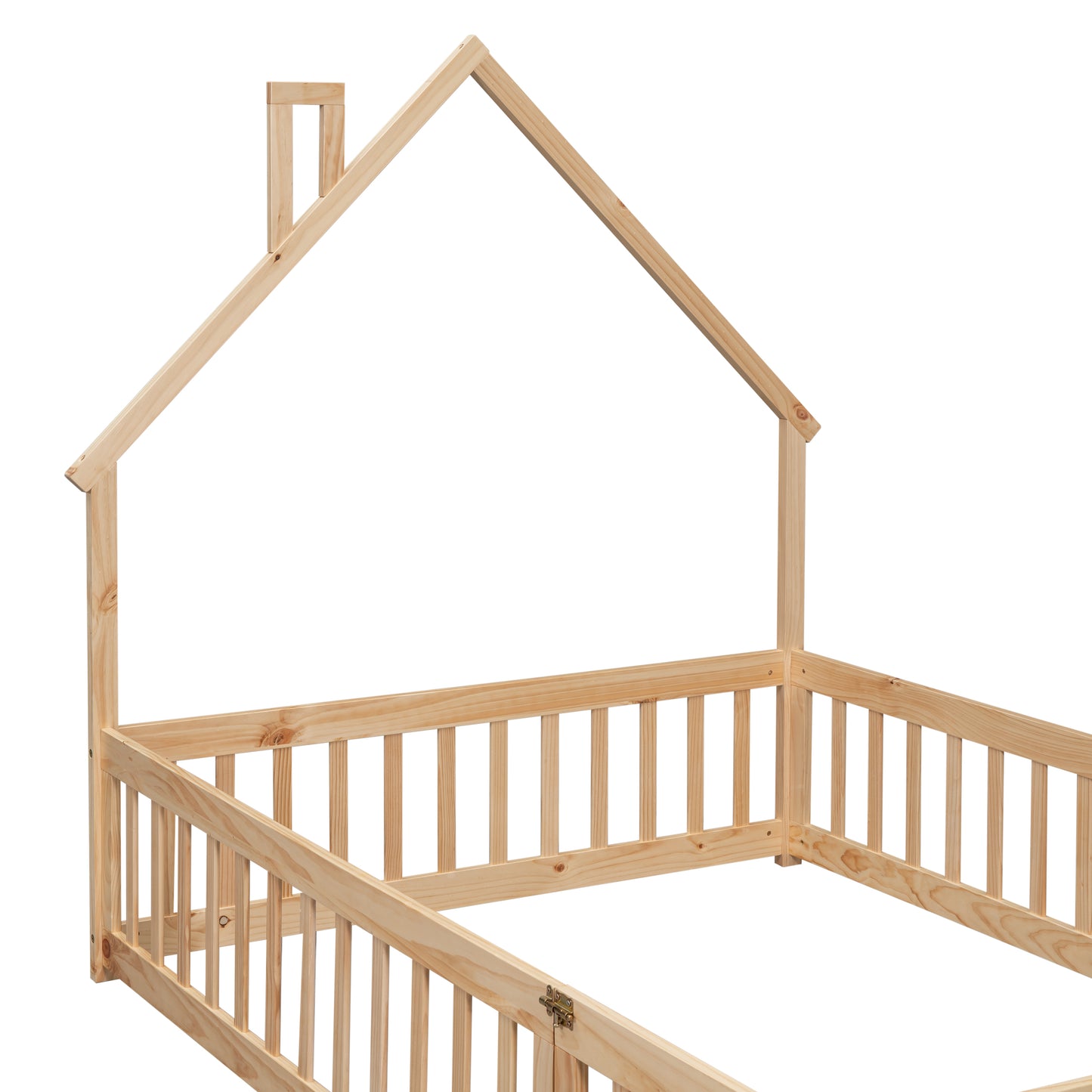 Twin Size Toddler Floor Bed Frame with Safety Guardrails and Door and Headboard, wood Montessori Floor Bed for Girls, Boys