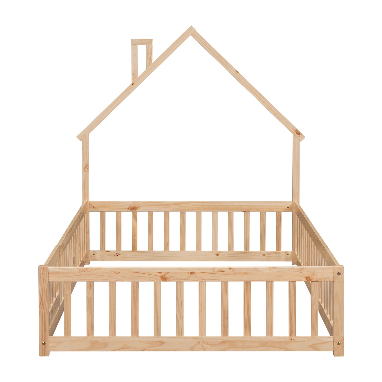 Twin Size Toddler Floor Bed Frame with Safety Guardrails and Door and Headboard, wood Montessori Floor Bed for Girls, Boys