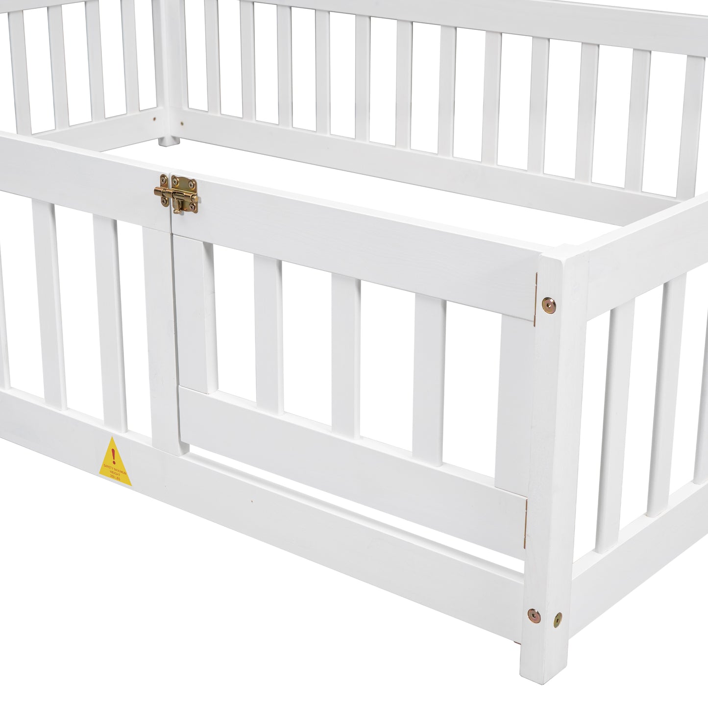 Twin Size Toddler Floor Bed Frame with Safety Guardrails and Door and Headboard, wood Montessori Floor Bed for Girls, Boys