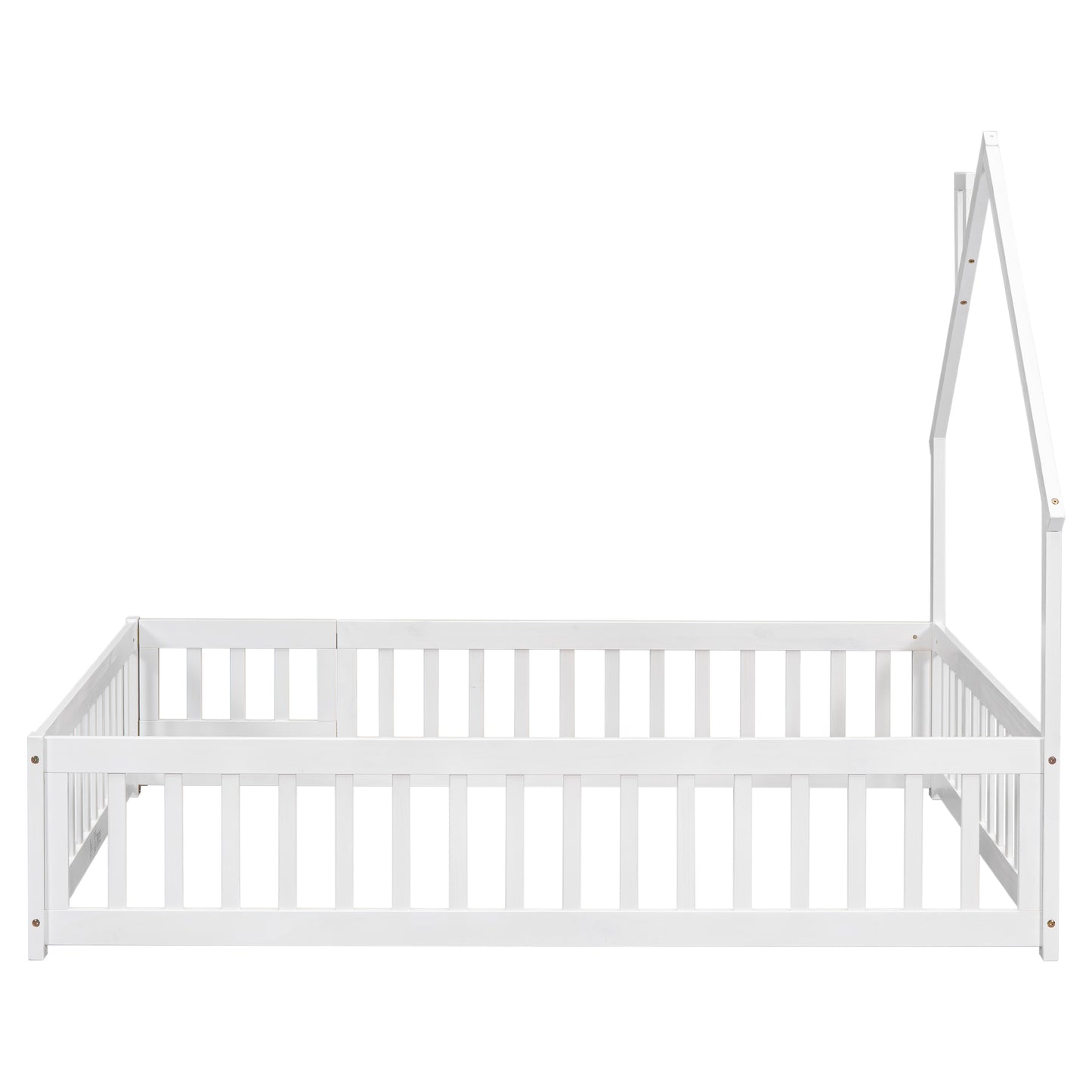 Twin Size Toddler Floor Bed Frame with Safety Guardrails and Door and Headboard, wood Montessori Floor Bed for Girls, Boys