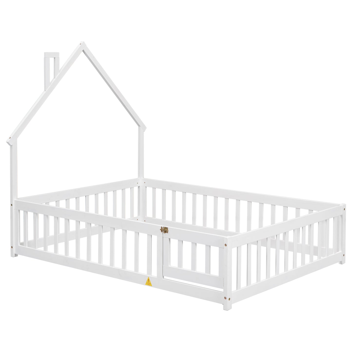 Twin Size Toddler Floor Bed Frame with Safety Guardrails and Door and Headboard, wood Montessori Floor Bed for Girls, Boys