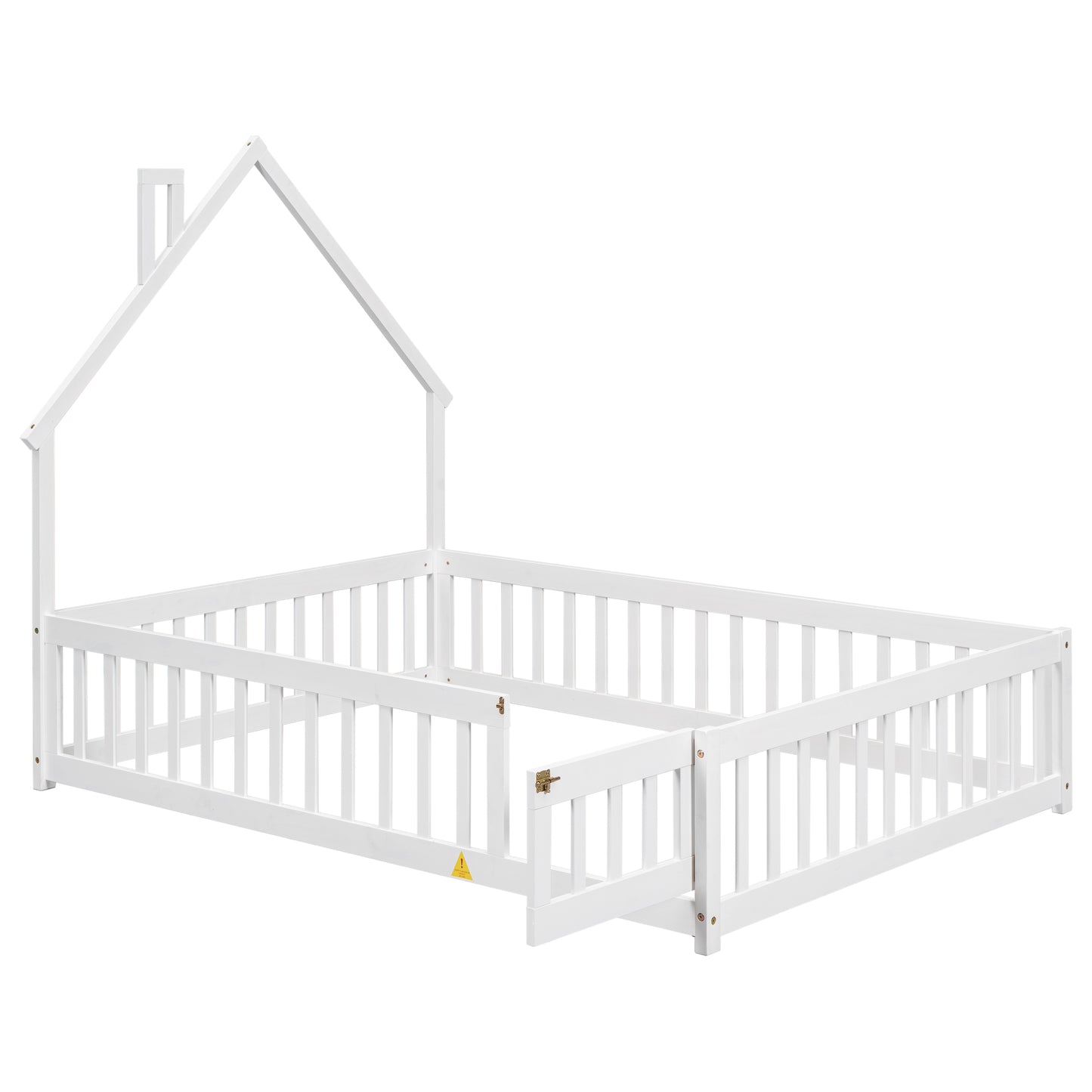 Twin Size Toddler Floor Bed Frame with Safety Guardrails and Door and Headboard, wood Montessori Floor Bed for Girls, Boys