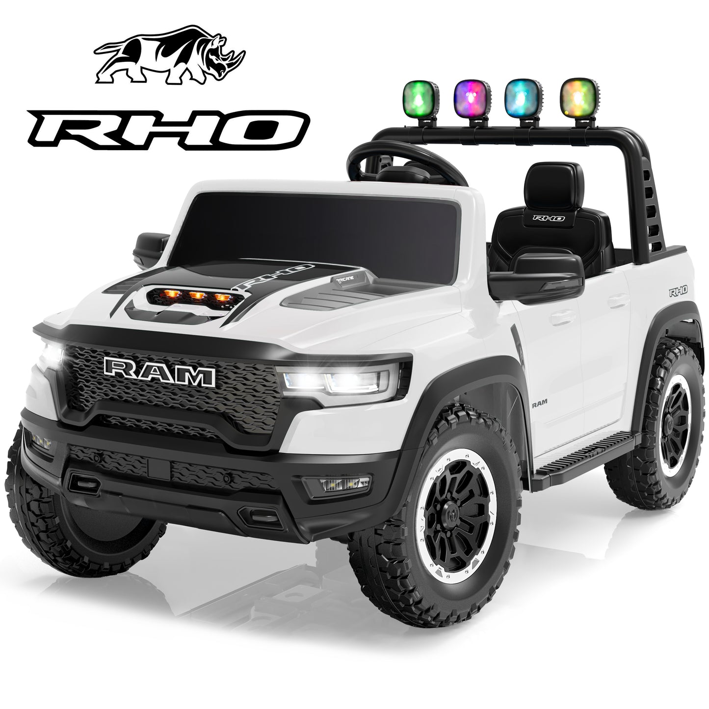 24V Ride On Car Toys with Remote Control, Licensed RAM 1500 Electric Car for Kids with 2 Seater, Power Ride On Truck with 4 Wheels Suspension, Bluetooth, MP3, Toddler Car for Boys Girls 3+