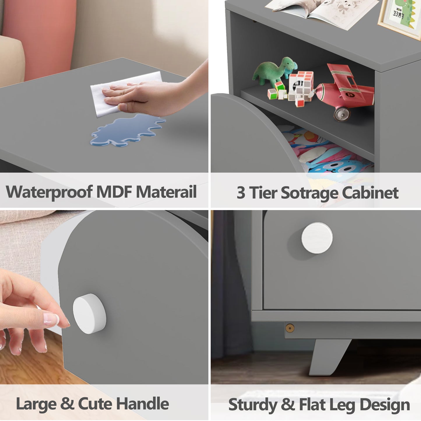 CASEMIOL Night Stand with a Drawer and a Open Cabinet for Kids, Modern Bed Side Table Nightstand for Girls Bedroom, Kids End Table for Living Room, Easy to Clean, Gray