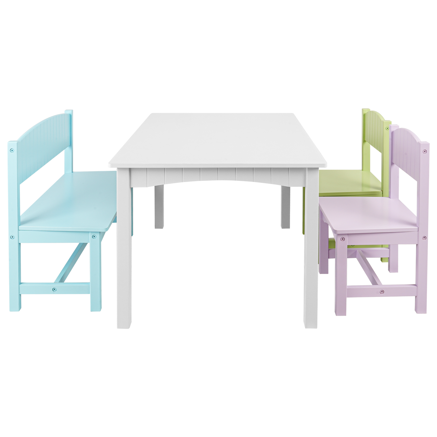 Kids Table and Chairs 4 Piece, Solid Wood Toddler Table and Chair Set, Non Toxic Finish, Multifunctional Kids Desk and 3 Chairs Set, Toddler Activity Table for Aged 3+, Dopamine Colorful