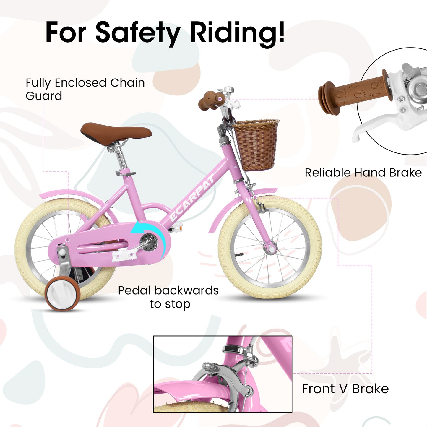 CASEMIOL 14in Kids' Bike for Girls, Kids' Bicycles with Removable Training Wheels, Toddler Bike with Basket, Toddler Balance Bicycle for Ages 2-4, Pink