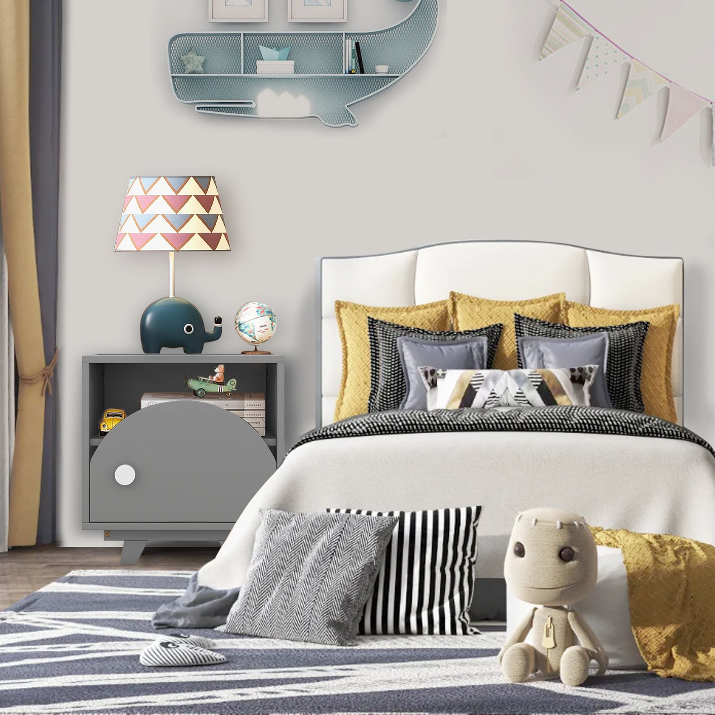 CASEMIOL Night Stand with a Drawer and a Open Cabinet for Kids, Modern Bed Side Table Nightstand for Girls Bedroom, Kids End Table for Living Room, Easy to Clean, Gray