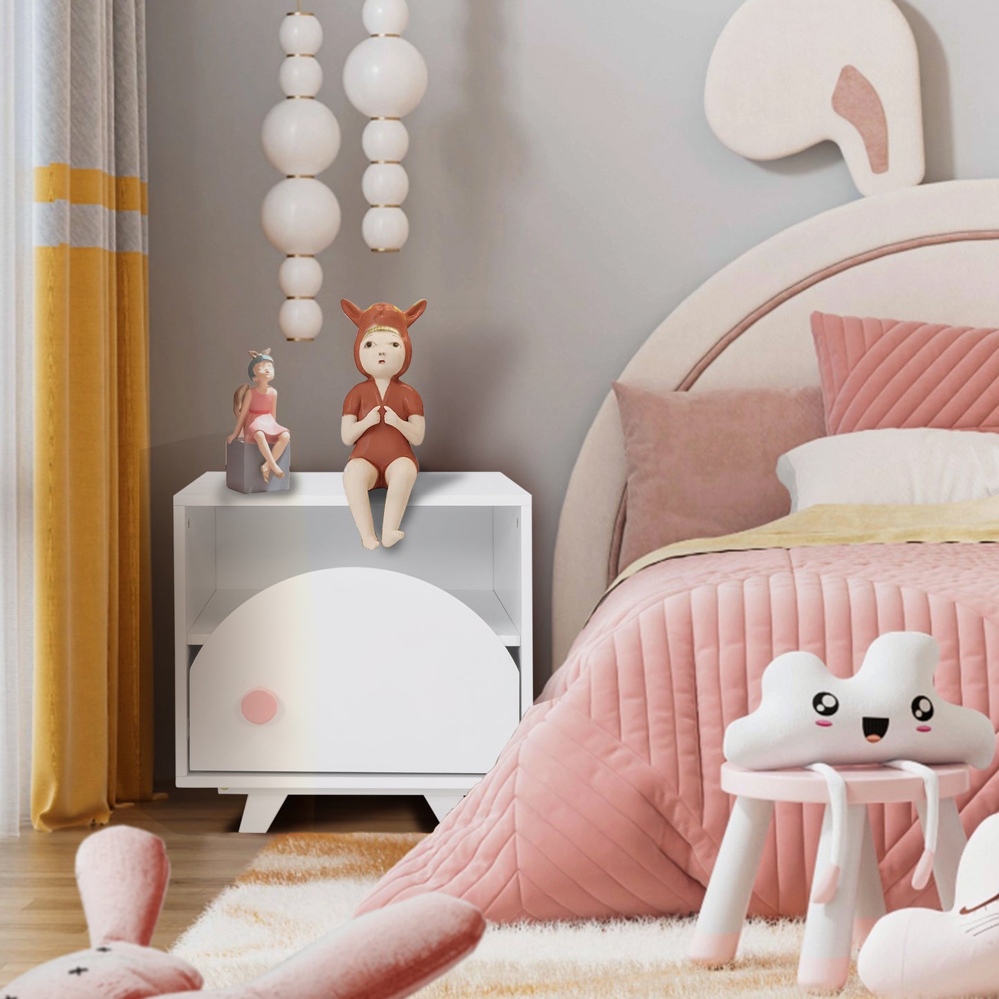 CASEMIOL Night Stand with a Drawer and a Open Cabinet for Kids, Modern Bed Side Table Nightstand for Girls Bedroom, Kids End Table for Living Room, Easy to Clean, White