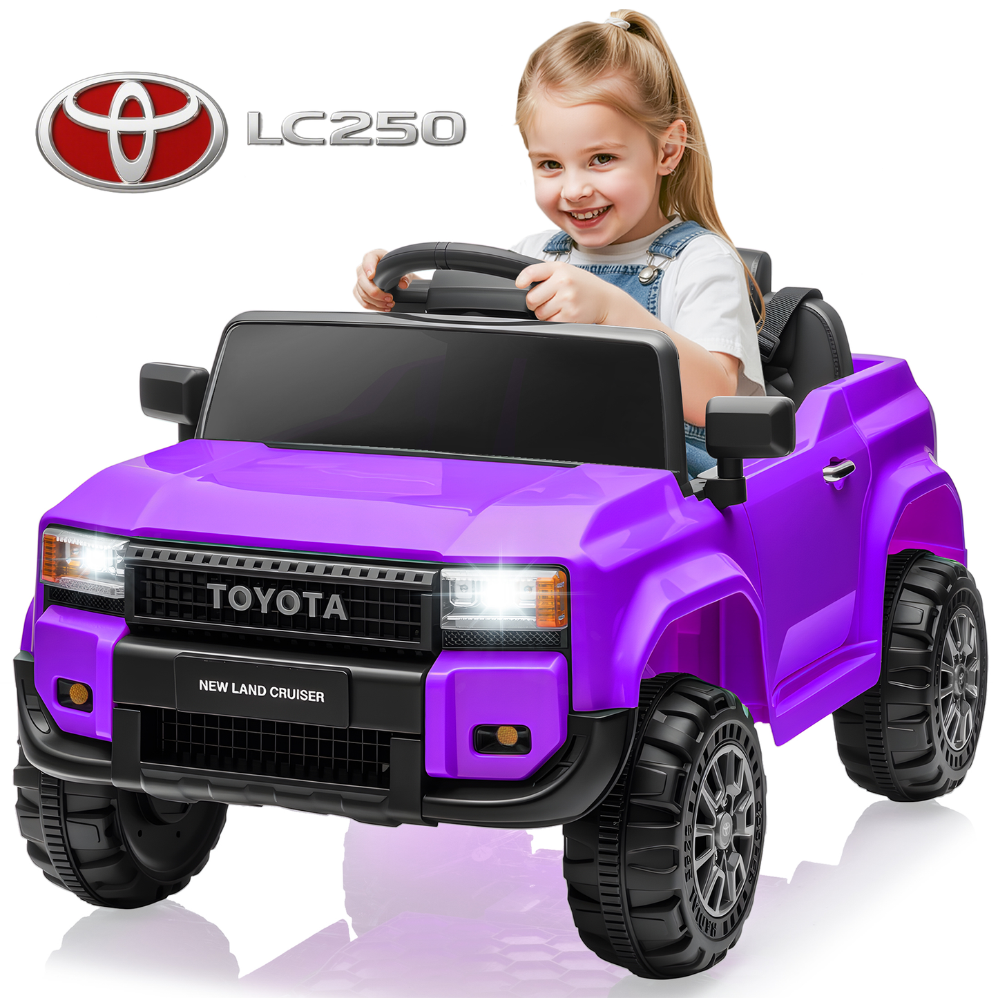 CASEMIOL 12V Kids Ride On Toys Car with Remote Control, Licensed Toyota LC250 Kids Powered Electric Car with LED Lights, Music, Suspension, 3-Point Seat Belt, Gift for Boys Girls Ages 3-5