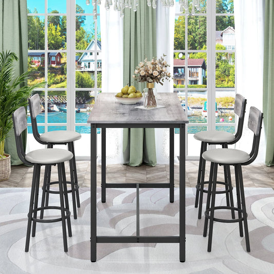 5 Piece Dining Set, CASEMIOL Modern Dining Table and Chairs Set for 4, Counter Height Bar Table Set, Modern Pub Table with 4 PU Leather Cushioned Stools, Faux Marble Dining Table & Stools Set