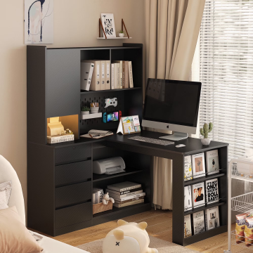 2-in-1 L Shaped Computer Desk with Storage Drawers, Large Home Office Desks with Bookshelf & Hutch & Pegboard, Modern Office Table with Outlet, Work Desk Study Desk for Home Office