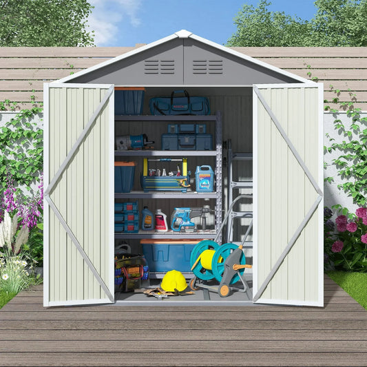 6'x 4' Sheds and Outdoor Storage, CASEMIOL Metal Storage Shed with Sliding Roof and Lockable Door for Garden Tools, Bike and Garbage Can, Waterproof Outdoor Storage Cabinet, Gray