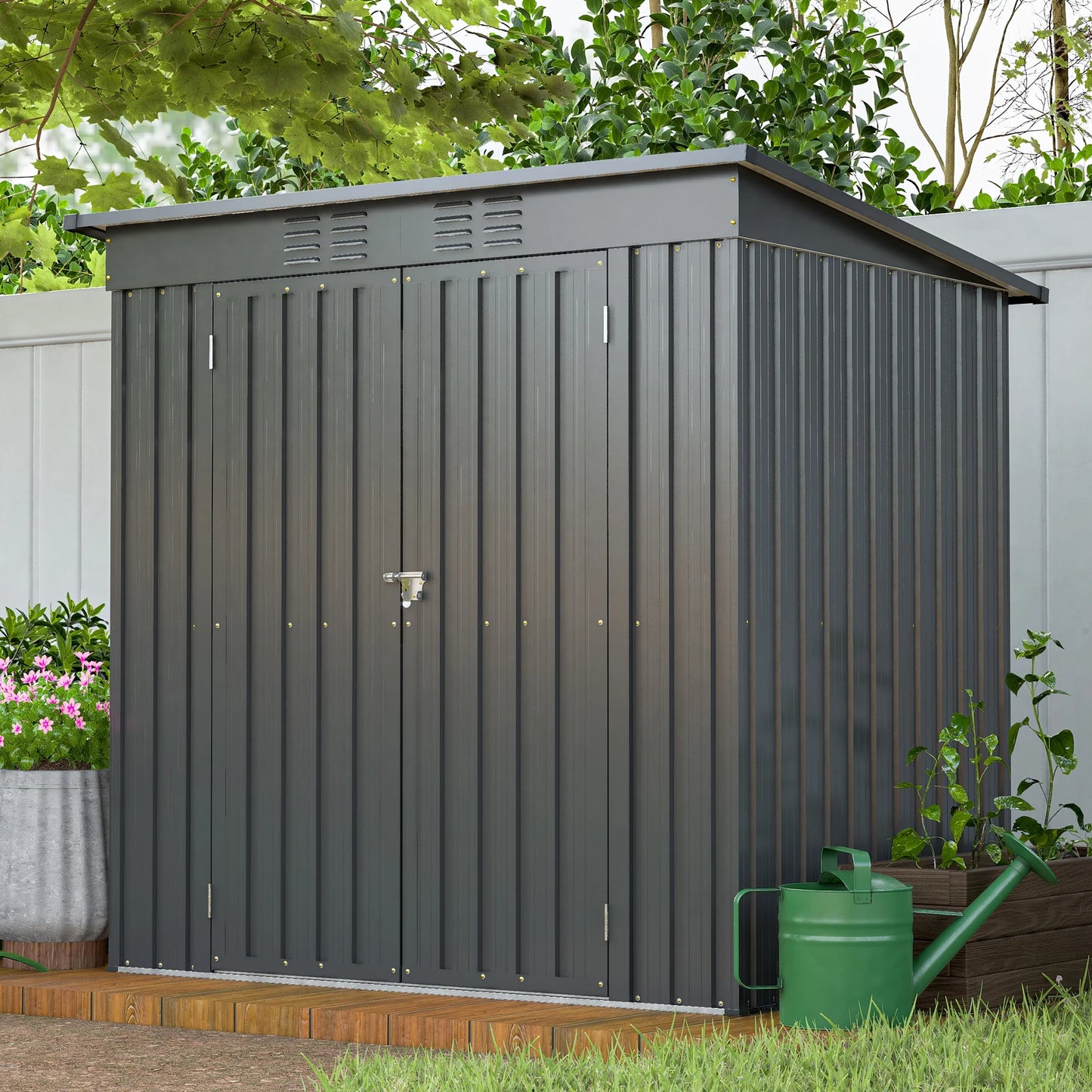 6 x 4 ft Outdoor Storage Shed with Floor Base, Metal Garden Storage Shed with Lockable Door, All Weather Outdoor Garden Tool Shed with Air Vent, Outside Storage Sheds for Backyard Patio Lawn, Black