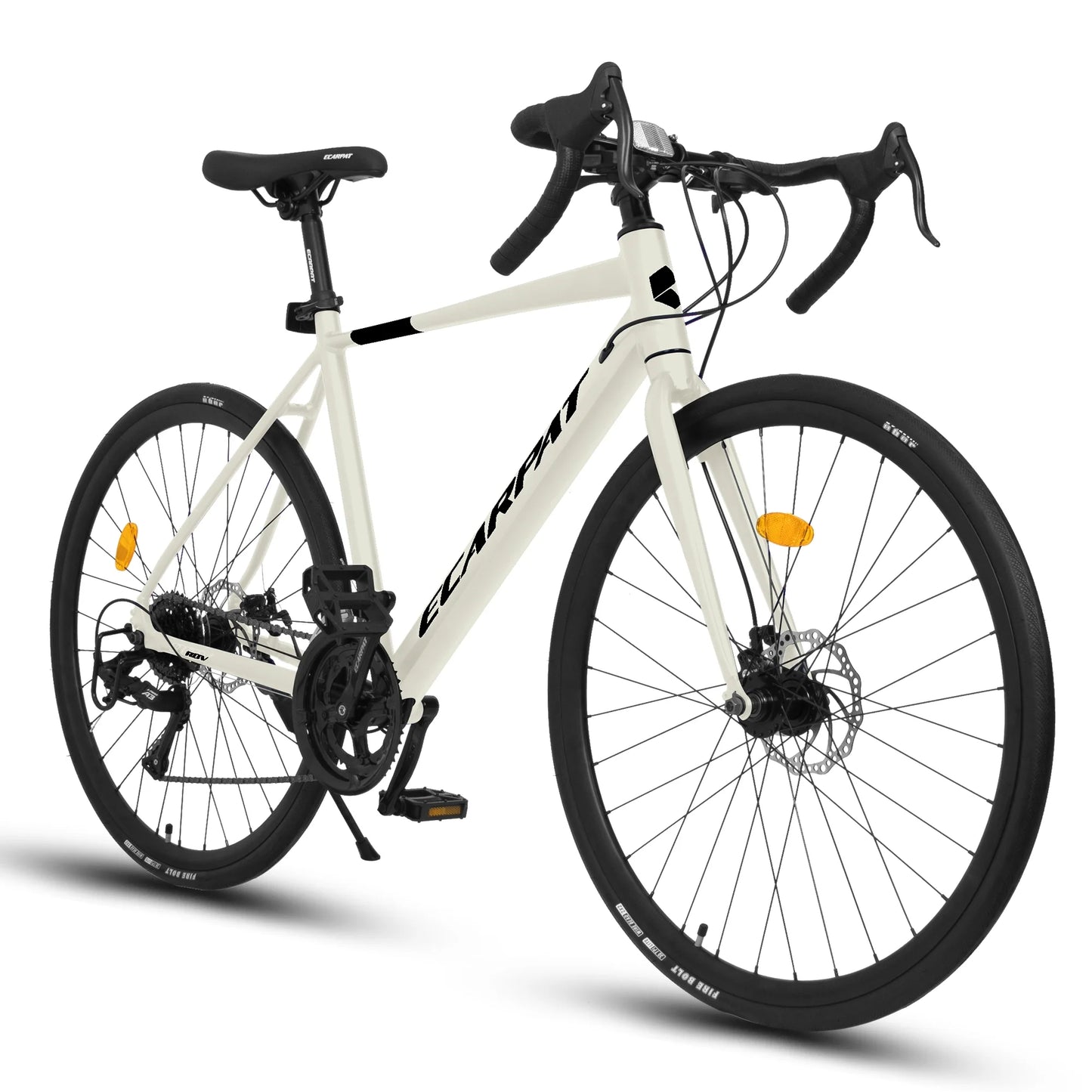700C Road Bike, 16 Speed Outdoor Bicycle with Disc Brakes, Light Weight Racing Bikes with Aluminum Frame, M Size City Commute Bike for Adults, Cream