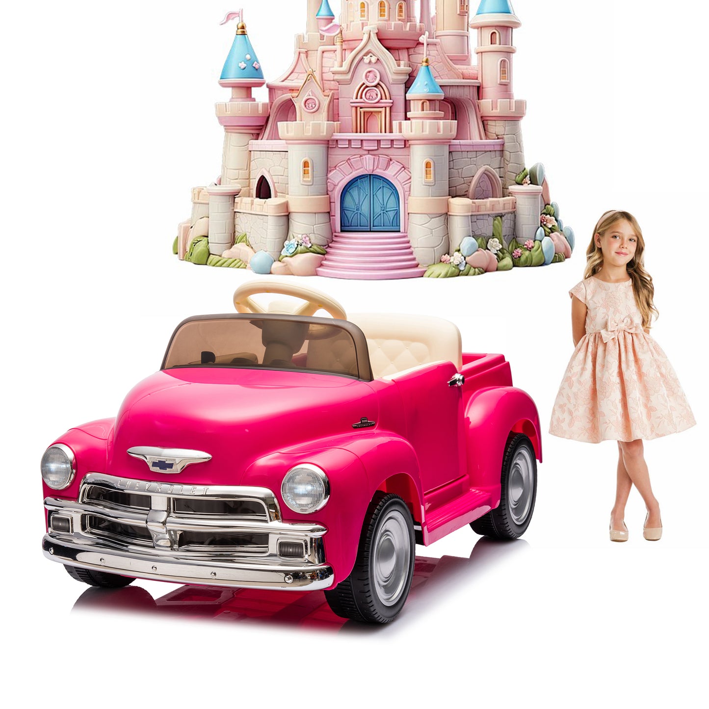 12V Licensed Chevrolet 3100 Kids Ride On Toy Car with Parents Control, Vintage Ride On Pickup Car, Kids Electric Car with LED Lights, Bluetooth, USB, Kids' Electric Vehicles for Girls Age 3+