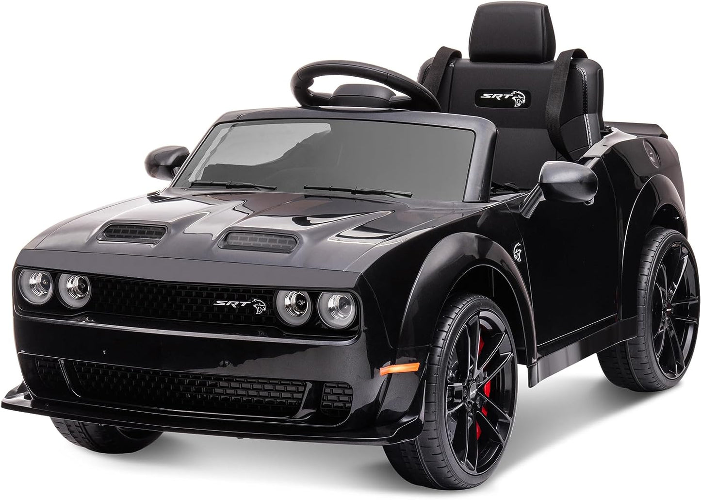 Kids Electric Car, Dodge Challenger Ride on Car, 12V7Ah Battery Powered Electric Vehicle, Kids SRT Hellcat 4-Wheels Ride on Toys with Remote Control, 3 Speeds, LED Headlights, Music Player (Blue)