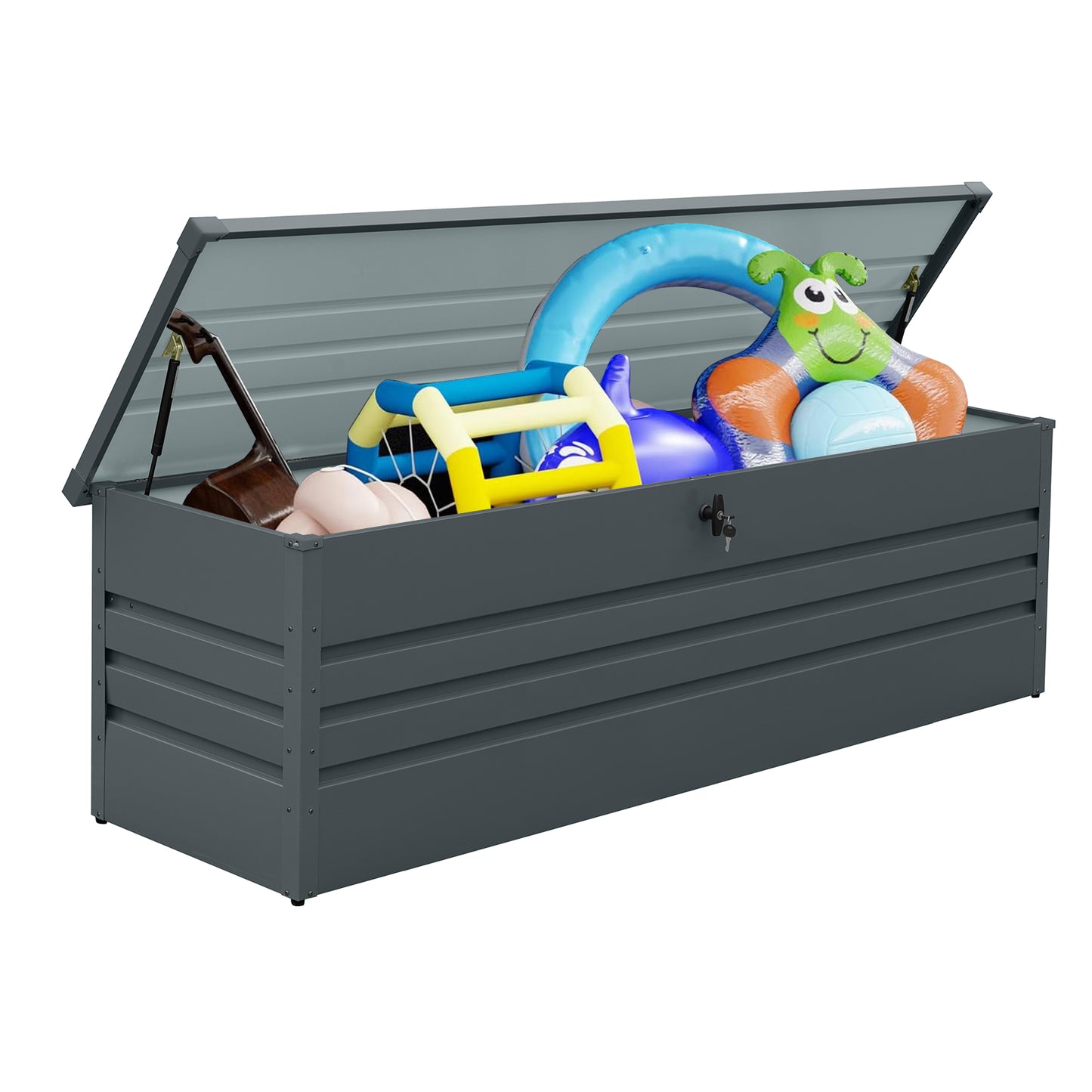 260 Gallon Deck Box, Lockable Patio Outdoor Storage Box for Furniture Cushions, Pool Accessories, Garden Tools, Waterproof Outside Storage Box, Black