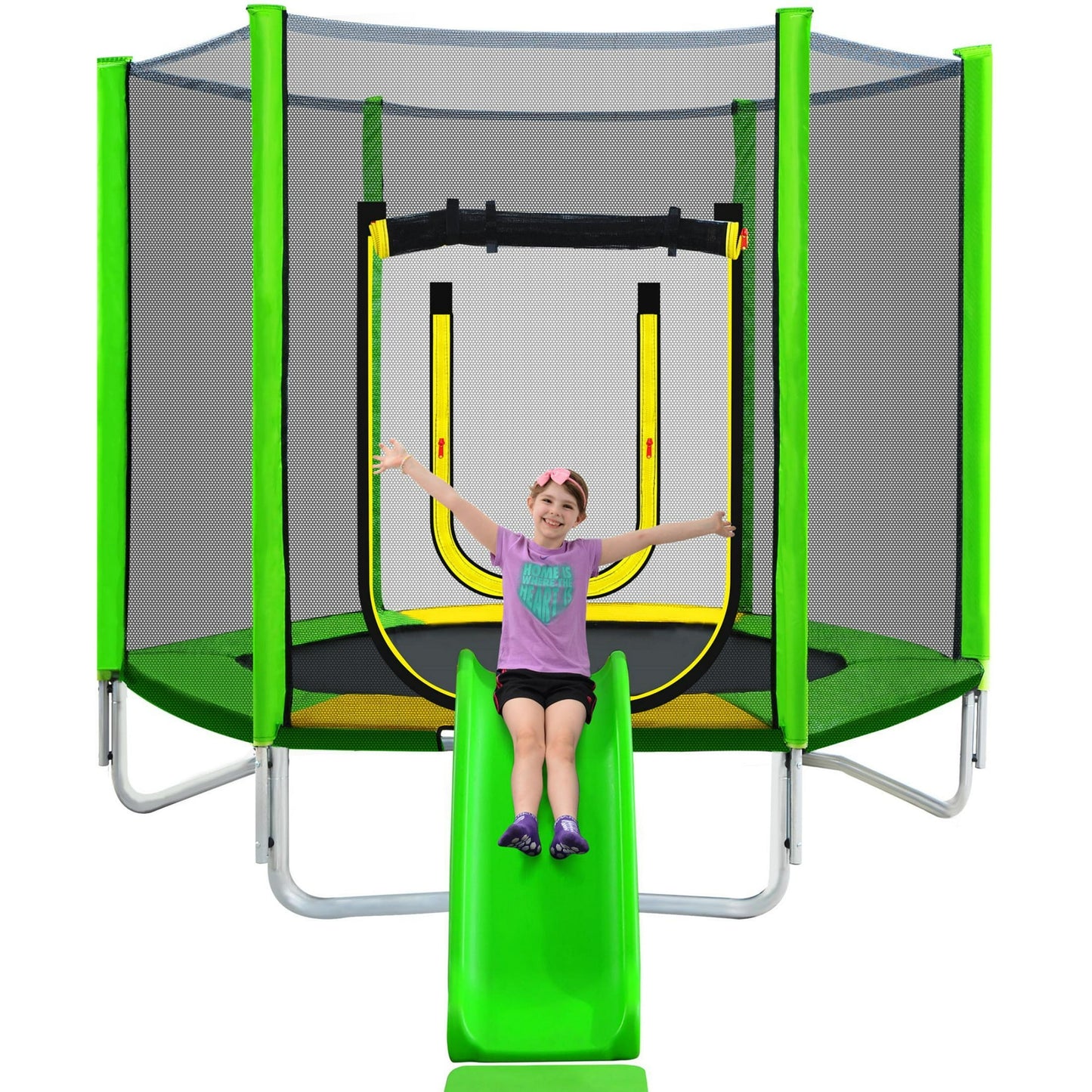 7FT Trampoline with Safety High Enclosure Net and Steel Frame, 220LBS Weight Capacity, Recreational Trampolines with Slide and Ladder, Fitness Trampoline with Soft Pad for Kids Indoor Outdoor, Blue