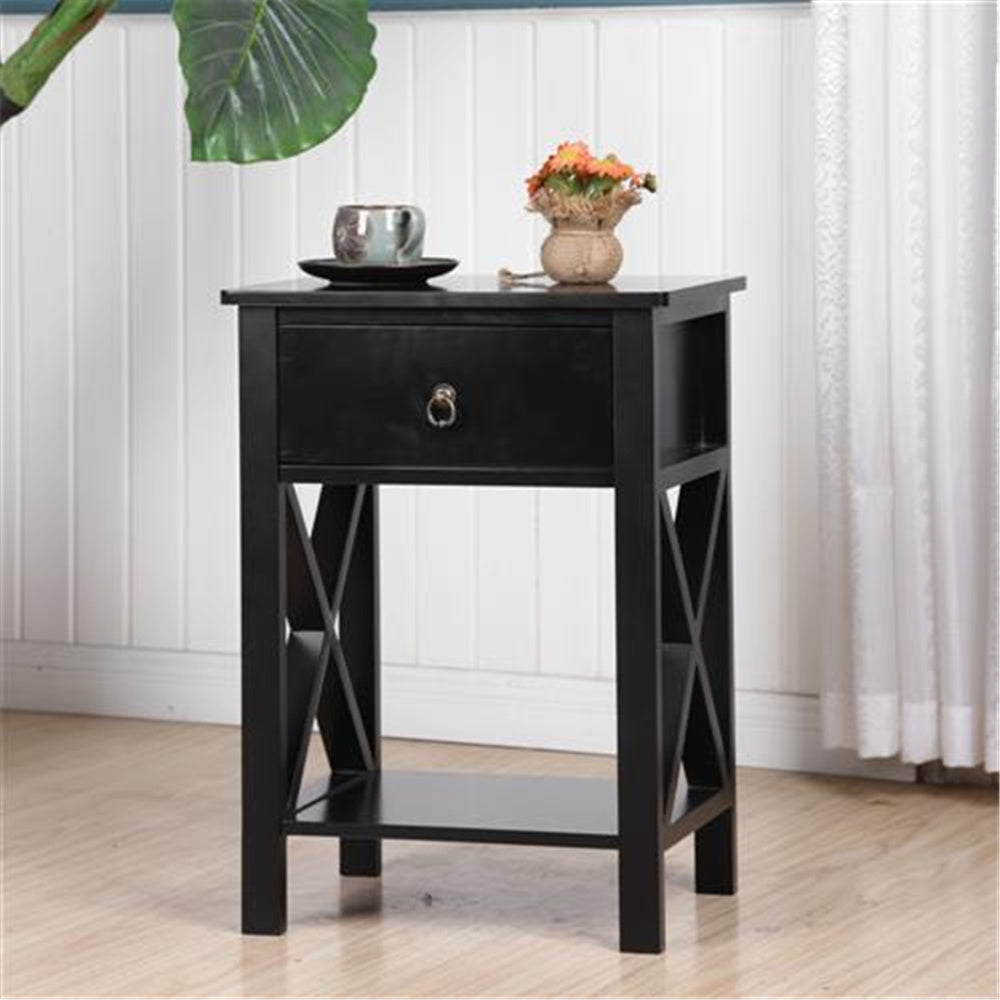 Nightstand for Bedroom, CASEMIOL Wood End Table with Storage, Modern Narrow Side Table with Drawer, Storage Shelf, Modern Night Stand Rustic Bedside Table for Living Room, Sofa Couch, Black