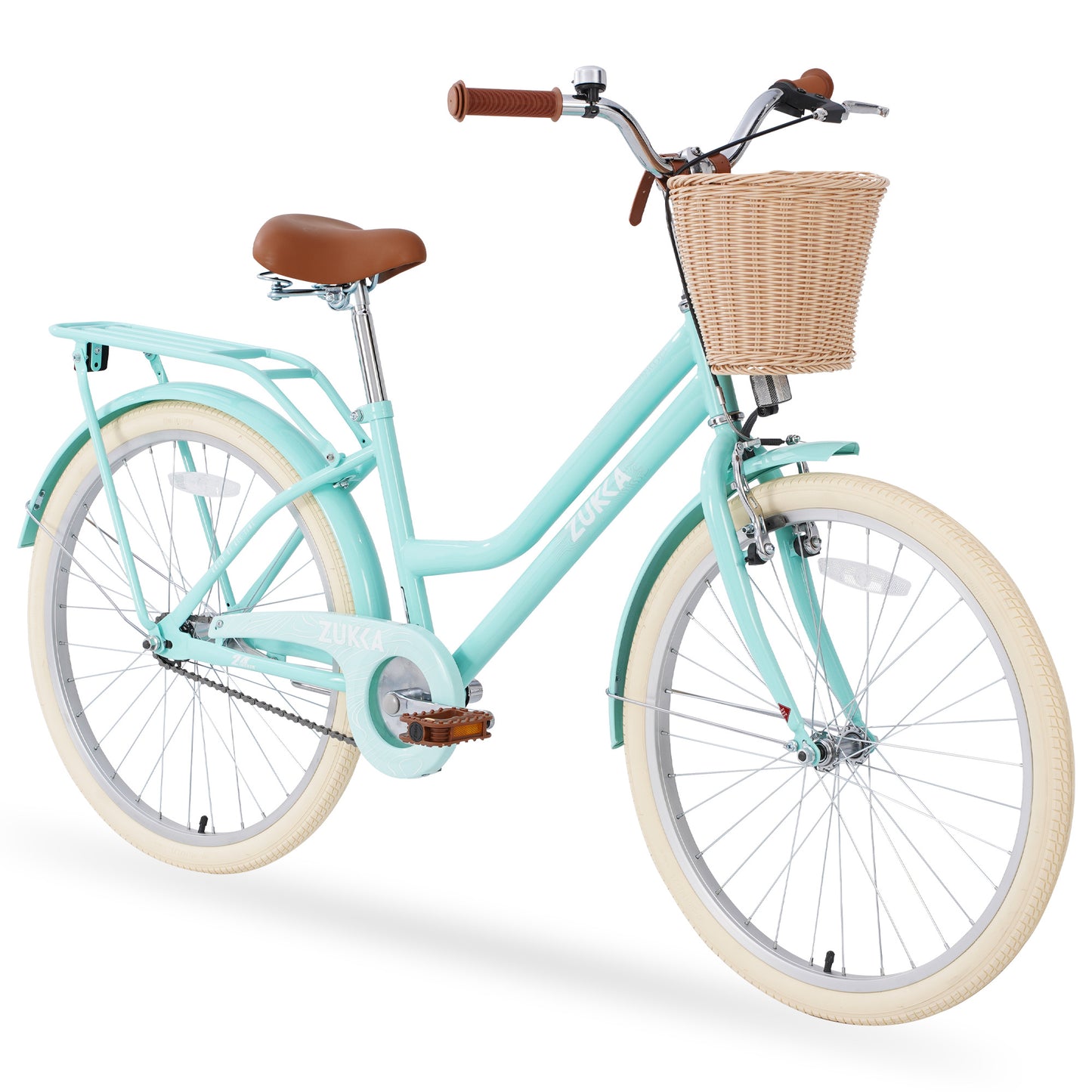 Kids Bike for Girls Ages 7-10 Years - 20" Children's Bicycle, leather Seat & Handlebars, Basket, Front Hand Brakes, Rear Coaster Brake & Safety Bell