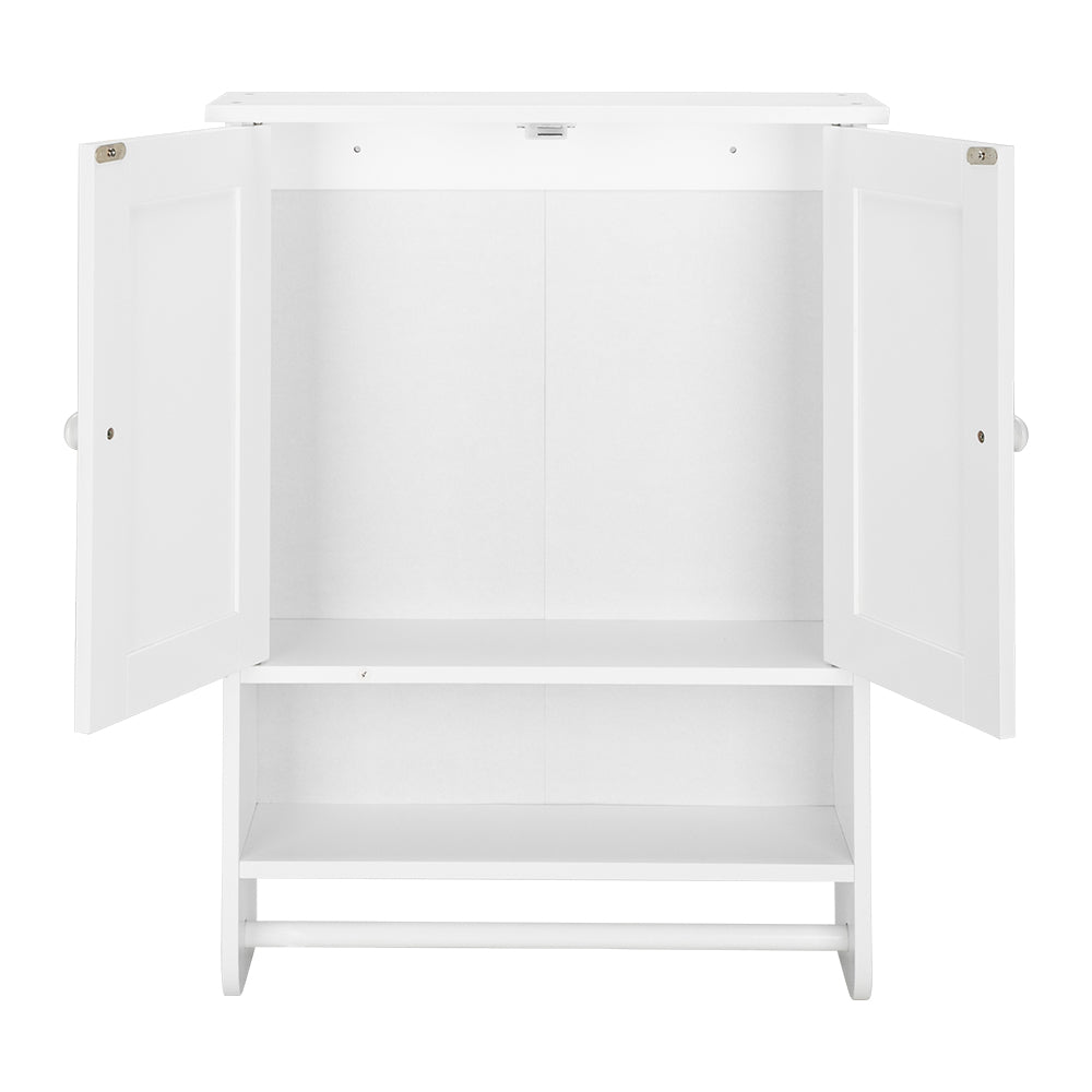 CASEMIOL Space Saving Cabinet Above Toilet, Bathroom Wall Cabinet, Medicine Cabinet with 2 Doors and Towel Rack Open Shelves, Living Room Kitchen Cabinet White