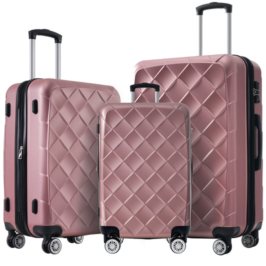 Carry on Luggage Sets 3 Piece with Spinner Wheels TSA Lock，28 inch Large Lightweight Luggage Expandable, 24 inch ABS Travel Hard Shell Suitcase, 20 inch Checked Luggage for Women, Pink