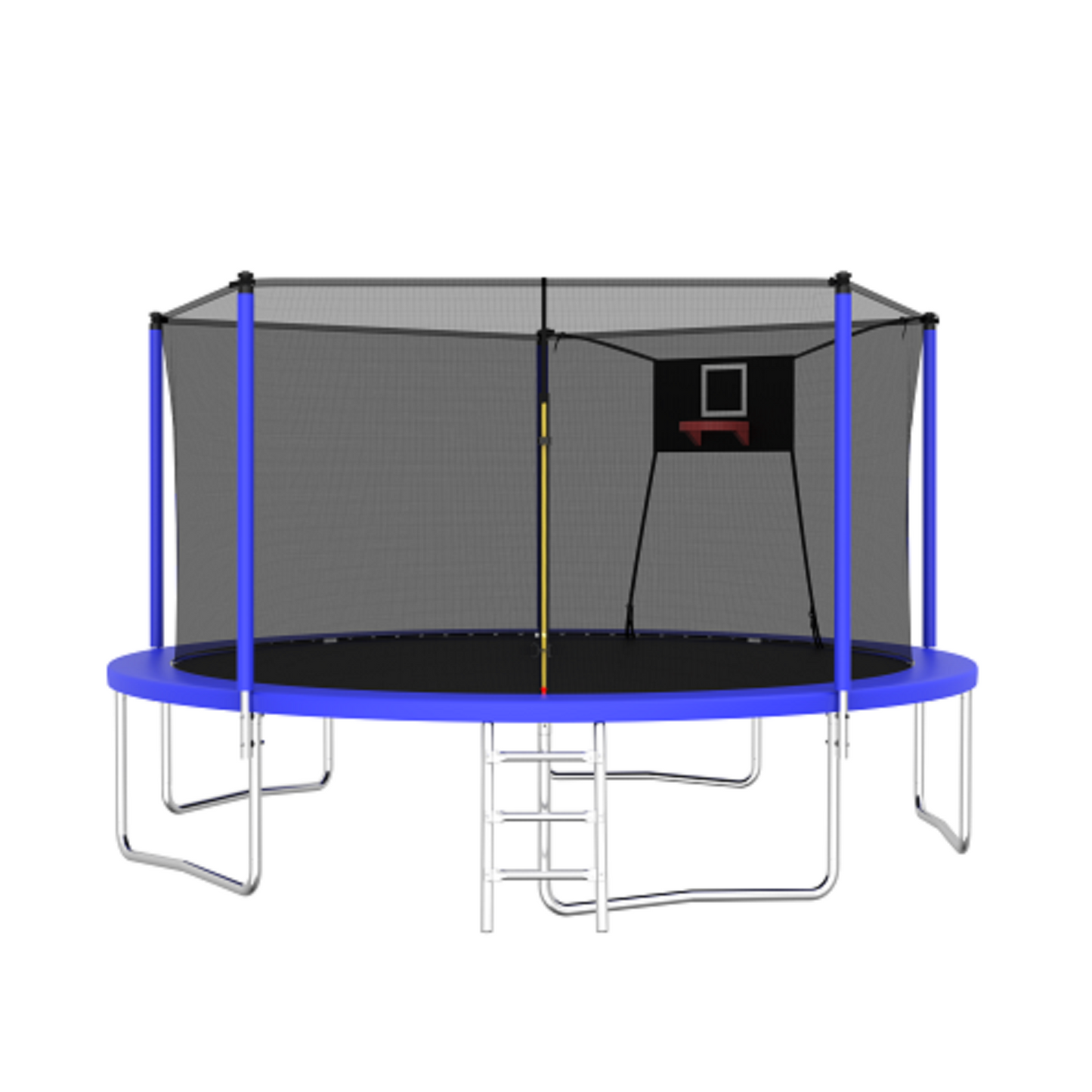 14FT Recreational Trampoline for Kids, Trampoline with Basketball Hoop and Ladder, Round Trampoline with Enclosure, UV-Resistant Backyard Trampoline for Indoor/Outdoor, 1000lbs Weight Capacity, Green