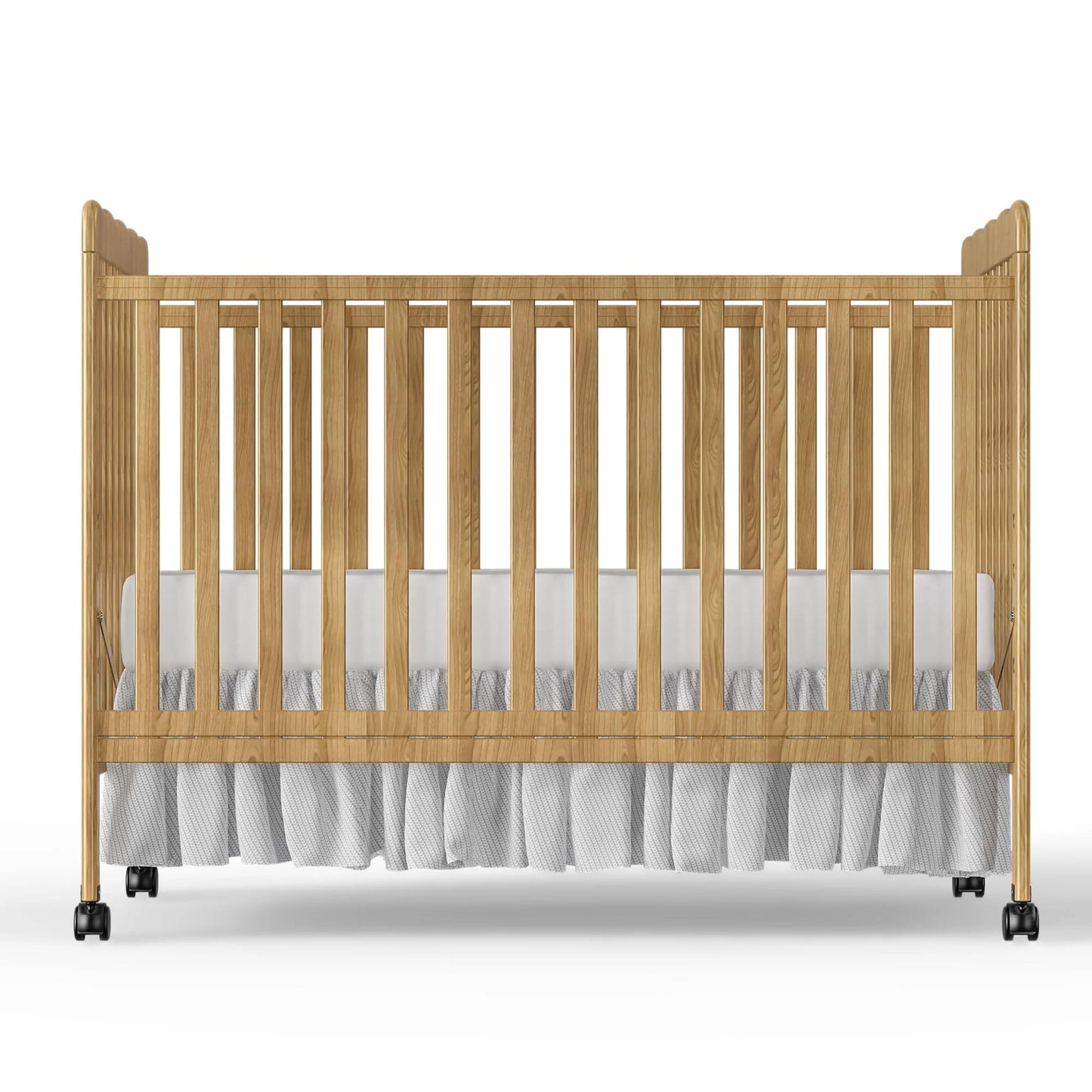 Baby Convertible Crib 3 In 1, Converts from Baby Crib to Toddler Bed, New Zealand Pinewood Baby Bed with Locking Wheels and Teething Rail, Crib with 4 Height Adjustment and Non Toxic Finish