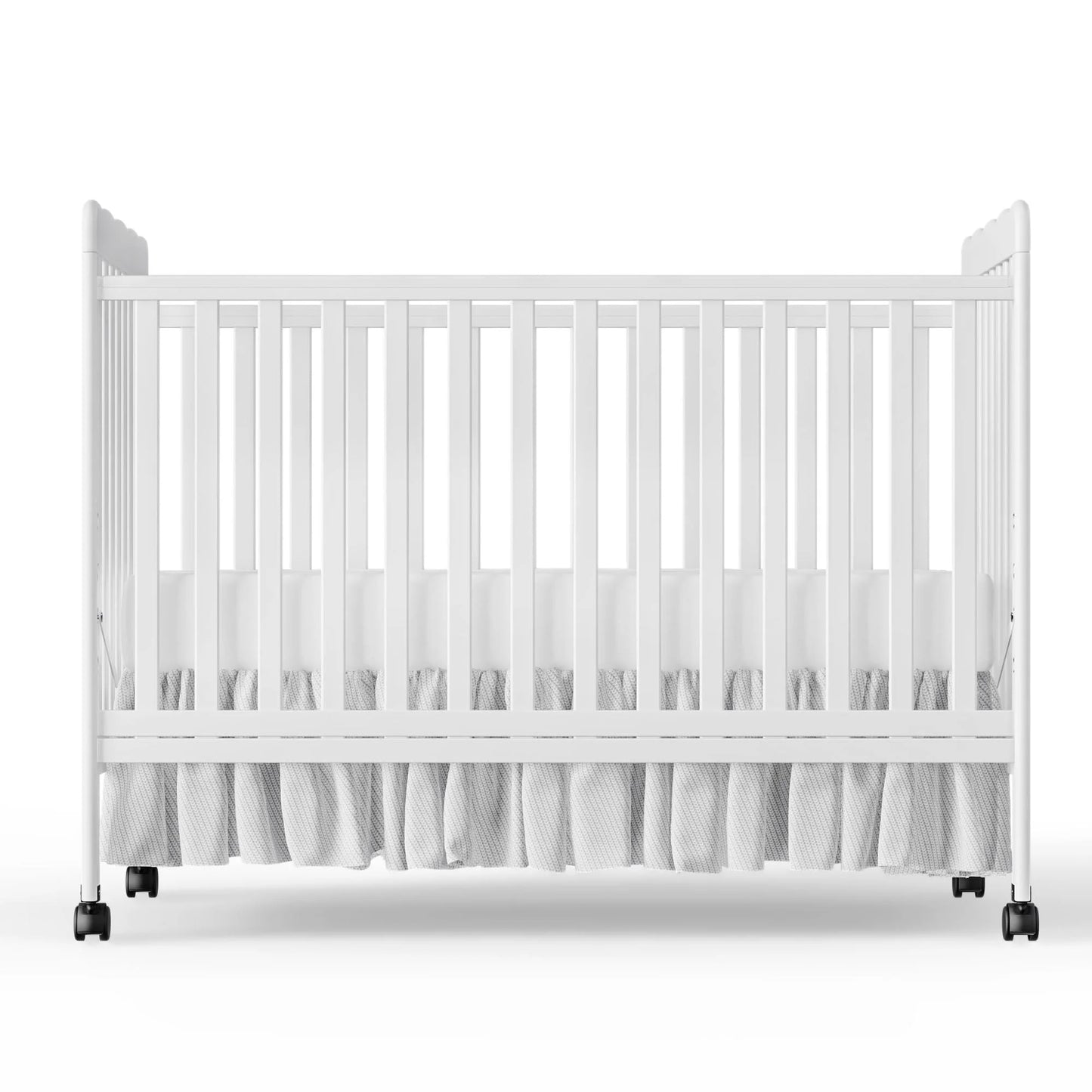 Baby Convertible Crib 3 In 1, Converts from Baby Crib to Toddler Bed, New Zealand Pinewood Baby Bed with Locking Wheels and Teething Rail, Crib with 4 Height Adjustment and Non Toxic Finish