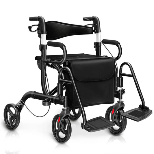2-in-1 Transport Wheelchair with 18" Seat, Rollator Walker with Seat, Wheelchairs for Adults, Lightweight Foldable Wheelchair, 350 lb Weight Capacity