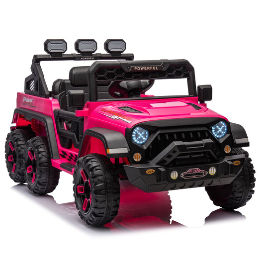 CASEMIOL 24V Ride On Large PickUp Truck Car for Kids, 4WD 6 Wheeler Ride On Toys With Parent Remote Control, Bluetooth Music, Battery Powered Electric Car With Large Storage Trunk for Kid 3-8, Pink