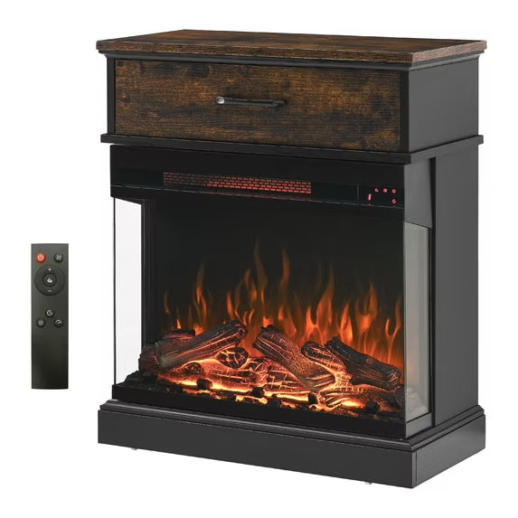 CASEMIOL 25" Small Electric Fireplace W/Stand Side Table Storage,1500W Infrared Freestanding Fireplace Heater,Timeable,4 Flame Colors & 5 Brightness,Remote & Touch Control,for 3,000 Sq.Ft,Black