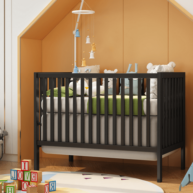 CASEMIOL 5-In-1 Convertible Crib, New Zealand Pinewood Baby Bed,Baby Crib With 3 Height Adjustment, Non-Toxic Finish, Easy to Assemble