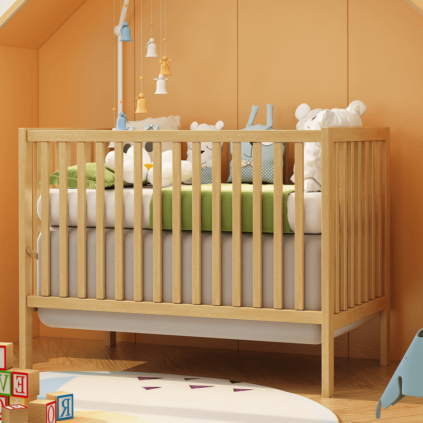 CASEMIOL 5-In-1 Convertible Crib, New Zealand Pinewood Baby Bed,Baby Crib With 3 Height Adjustment, Non-Toxic Finish, Easy to Assemble