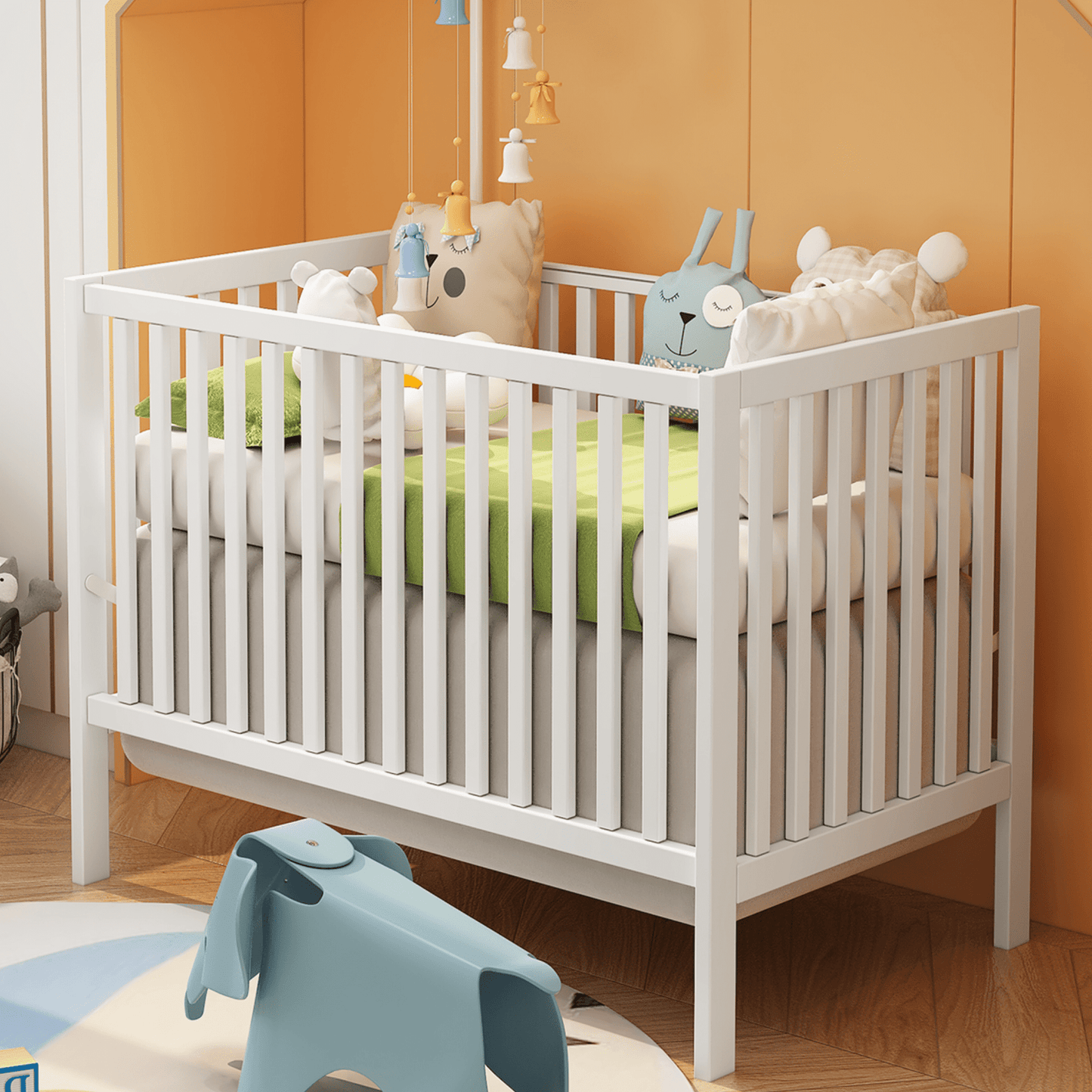 CASEMIOL 5-In-1 Convertible Crib, New Zealand Pinewood Baby Bed,Baby Crib With 3 Height Adjustment, Non-Toxic Finish, Easy to Assemble