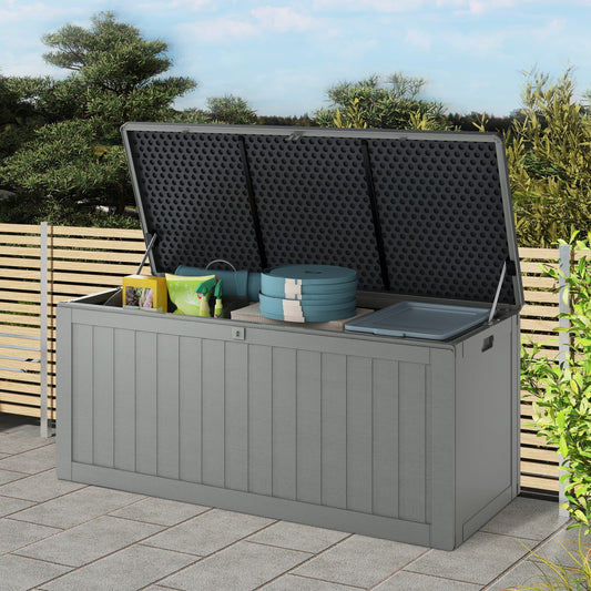 75 Gal Deck Box for Outside, CASEMIOL Patio Large Storage Cabinet, All-weather Patio Storage for Furniture Cushions, Garden Tools, Kids' Toys, Waterproof Storage Shed, Gray