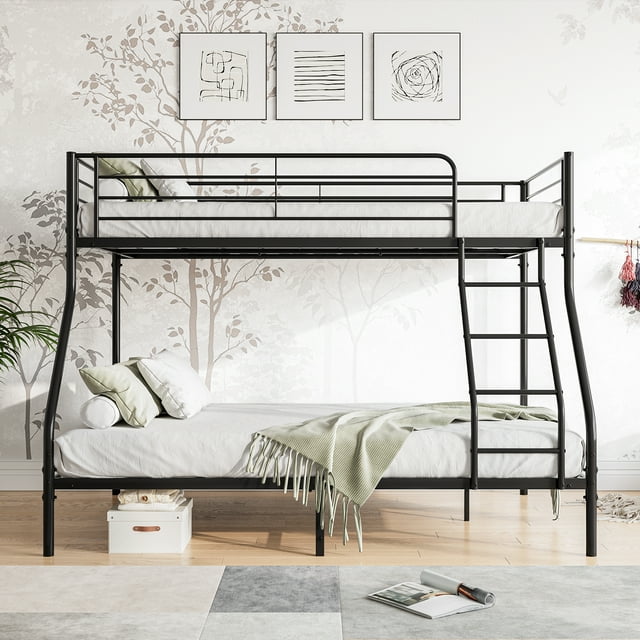 CASEMIOL Bunk Beds Twin Over Full Size, Loft Bed Full Size with 8.86" High Guardrail, Twin Bunk Beds with Ladder, Kids Beds with Storage Space for 3 Girls Boys Teens Bedroom Apartment
