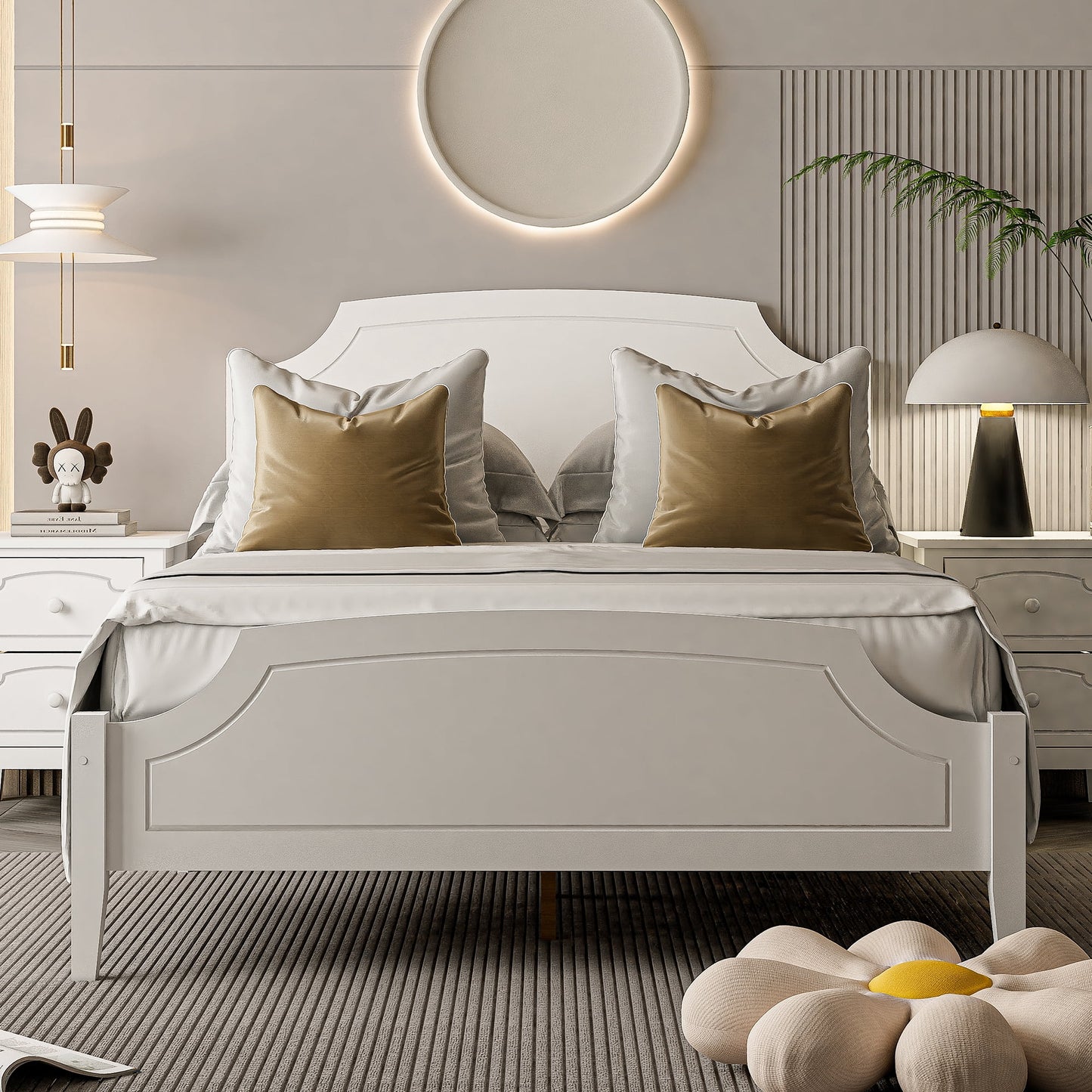 CASEMIOL Bed Frame with Elegant Arch-edged Headboard Footboard, Modern Wood Platform Bed Bedroom Furniture, No Box Spring Needed, Easy Assembly, Minimalist Roman Style, White