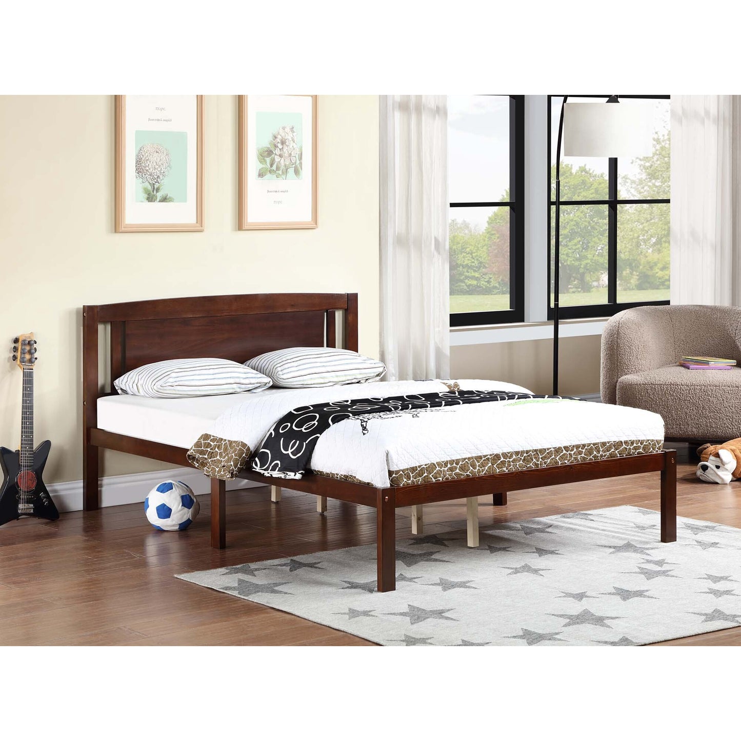 CASEMIOL Twin Size Wood Bed Frame with Headboard,No Box Spring Needed Platform Bed,Heavy Duty Wood Slat Support,Under-Bed Storage,Country Style,Natural