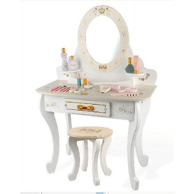 CASEMIOL Kids Vanity Set Makeup Table & Chair Mirror Sweet Accessories