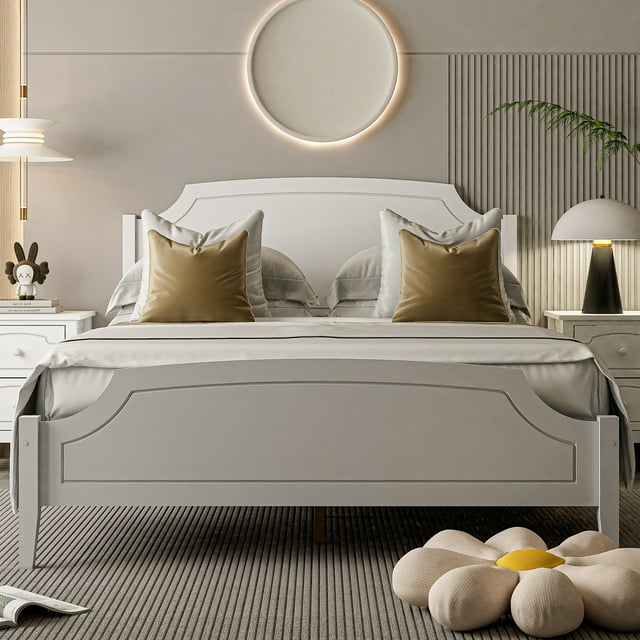 CASEMIOL Bed Frame with Elegant Arch-edged Headboard Footboard, Modern Wood Platform Bed Bedroom Furniture, No Box Spring Needed, Easy Assembly, Minimalist Roman Style, White