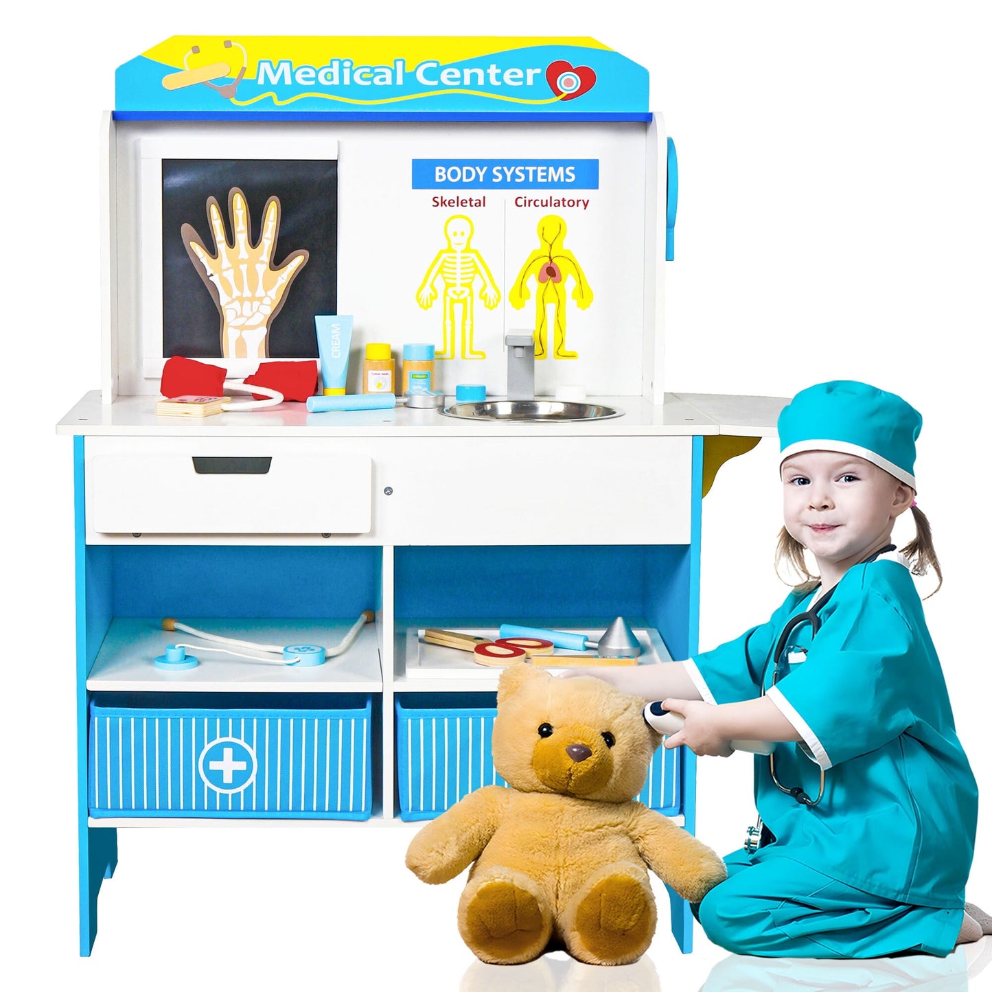 CASEMIOL Play Doctor Kit for Kids, 16 pcs Pretend Medical Station Toy Set with Stethoscope, Thermometer, Vision Test Chart, Role Play Medical Kit Educational Toys for Toddler, Gift for Girls Boys 3-6